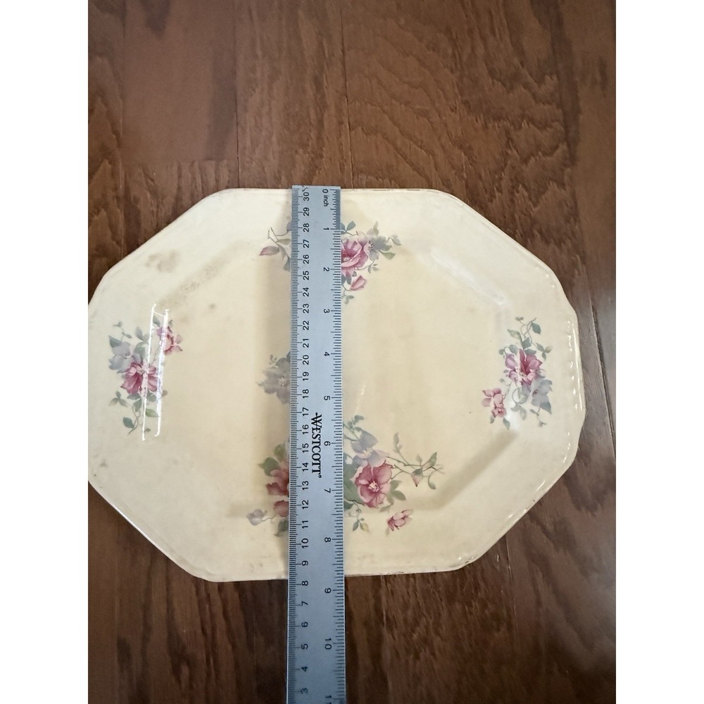 Vintage Edwin Knowles Floral China Serving Dish Platter 32-7 Cream Pink Cottage - Picture 8 of 8
